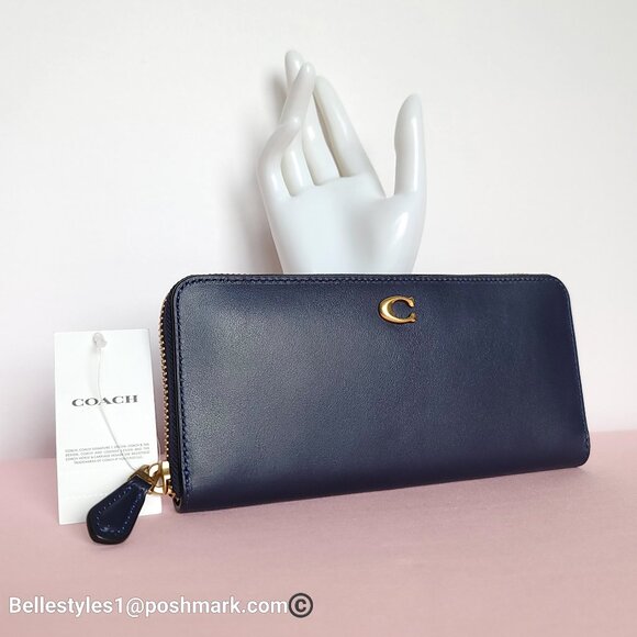 COACH Slim Accordion Smooth Leather Wallet with Back Slip Pocket- Dark Navy ⭐ - Picture 4 of 16